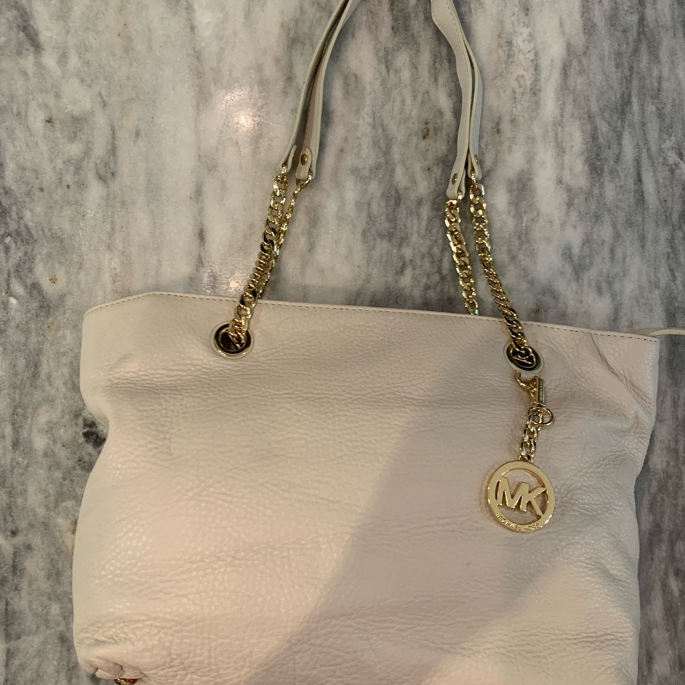 Michael Kors Leather Tote in Cream with Gold Hardware